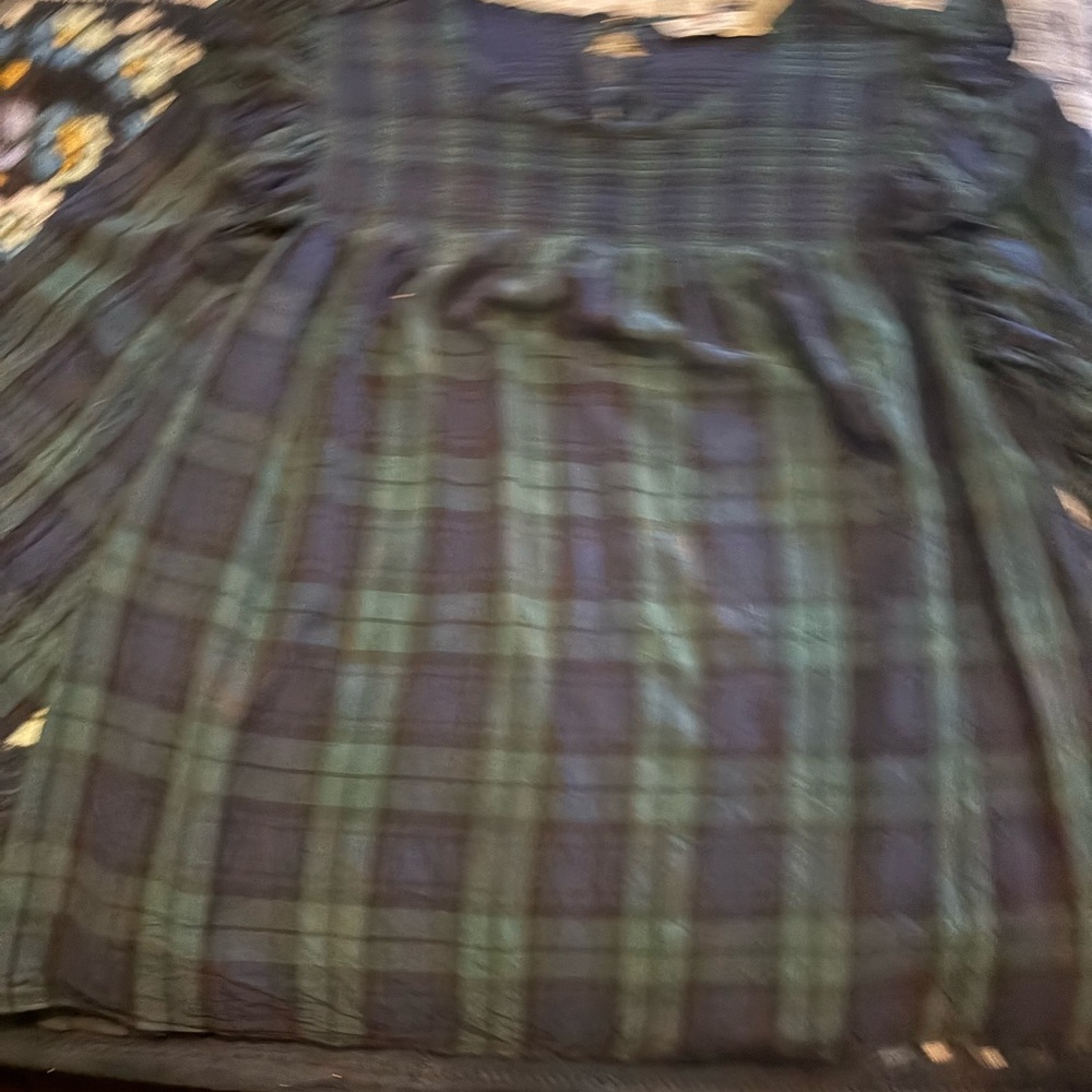 Vineyard Vines Dark Green and Navy Plaid Blouse